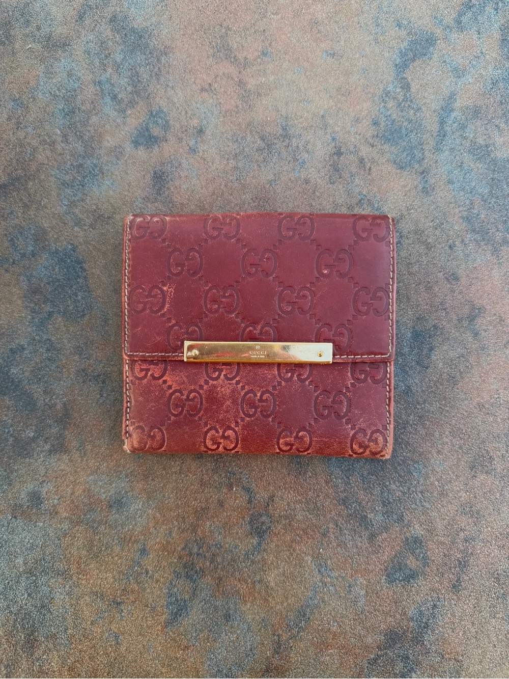 Archival Gucci Guccissima Red Bi-Fold Wallet, Visible Wear
